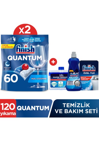 Quantum 120 Tablet Bulaşık Makinesi Deterjanı (60X2) +Temizlik ve Bakım Seti