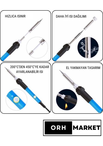 60W Sıcaklık Ayarlı Lehim Havya Seti – 5 Farklı Uçlu, Seramik Rezistörlü Kalem Havya fiyatları