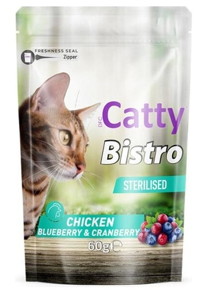 Bistro Tavuklu Yaban Mersinli ve Kızılcıklı Kısırlaştırılmış Kedi Ödül Maması 60 gr