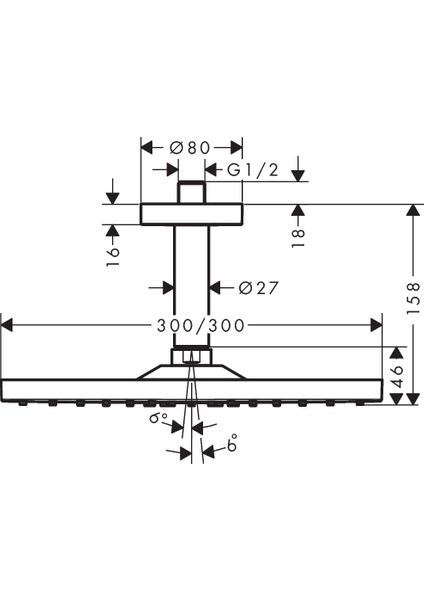 Raindance E Tepe Duşu 300 1 Jet, Tavan Bağlantısı ile 26250140 fiyatları
