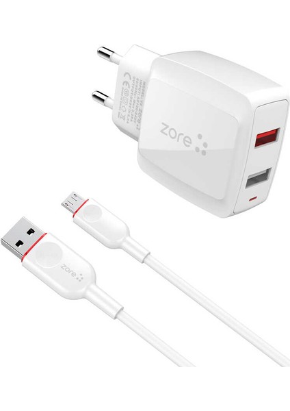 ​zore Vest Serisi V2 Micro 2 In 1 Şarj Seti - Beyaz