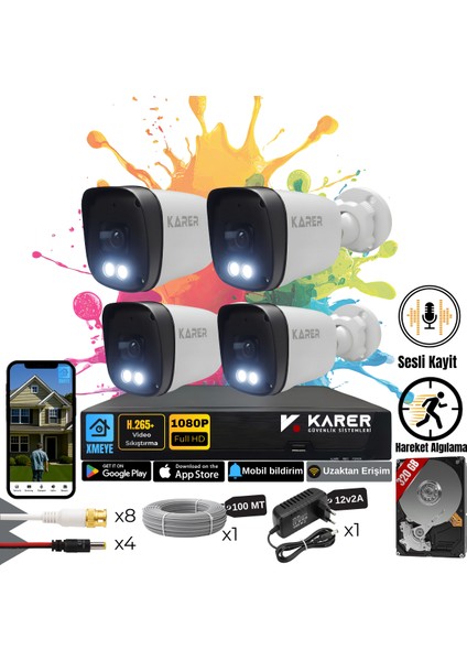 Exitcam-4'li Ahd Güvenlik Kamera Seti-Gece Renkli- Su Geçirmez