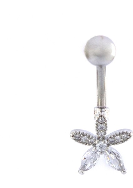 316L Çelik Çiçekli Beyaz Zirkon Taşlı Piercing PRC-215