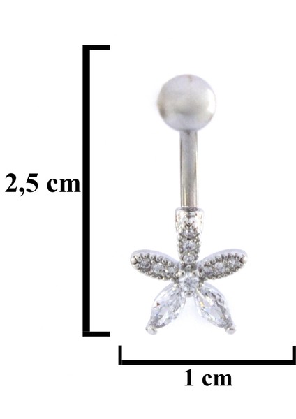 316L Çelik Çiçekli Beyaz Zirkon Taşlı Piercing PRC-215 modelleri