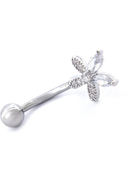 316L Çelik Çiçekli Beyaz Zirkon Taşlı Piercing PRC-215 fırsatları