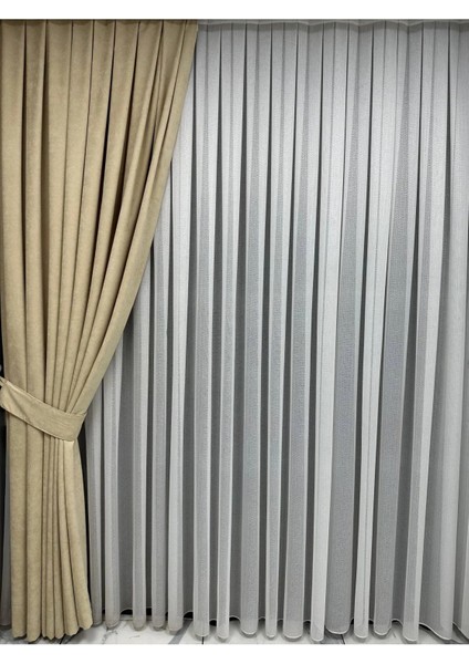 Açık Bej Ada Fonluk Ekstraforlu Düz Dikim Fon Perde modelleri