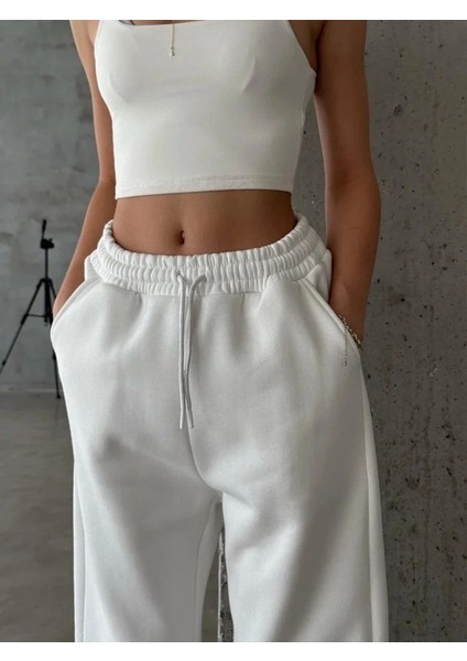 3 Iplik Şardonlu Lastik Paça Eşofman Beyaz P510439 fiyatları