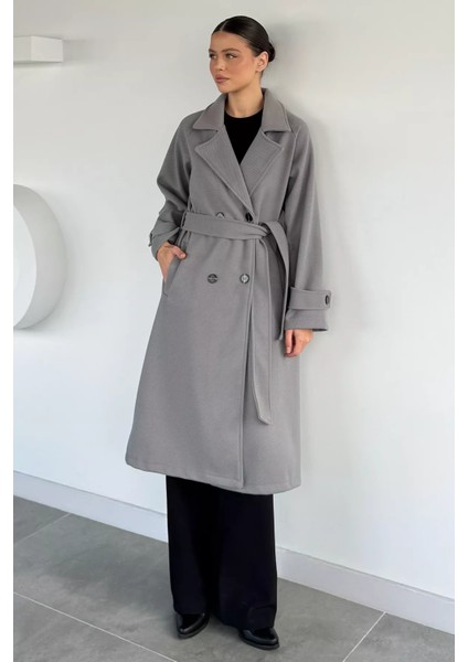 Kadın Kendinden Desenli Bel Kuşaklı Kaban P-00019457 fiyatları