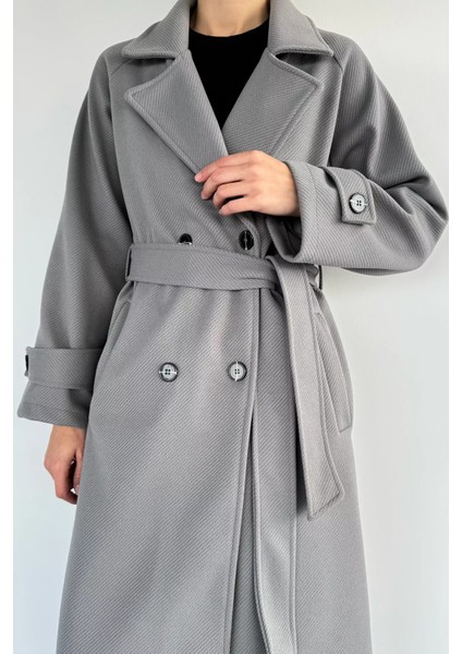 Kadın Kendinden Desenli Bel Kuşaklı Kaban P-00019457 modelleri