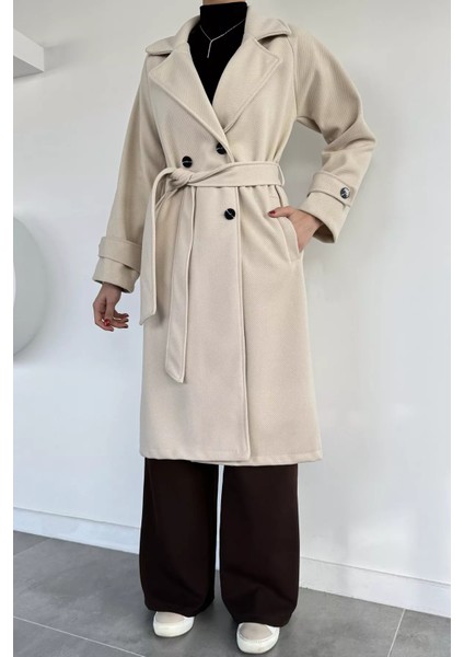 Kadın Kendinden Desenli Bel Kuşaklı Kaban P-00019457 fiyatları