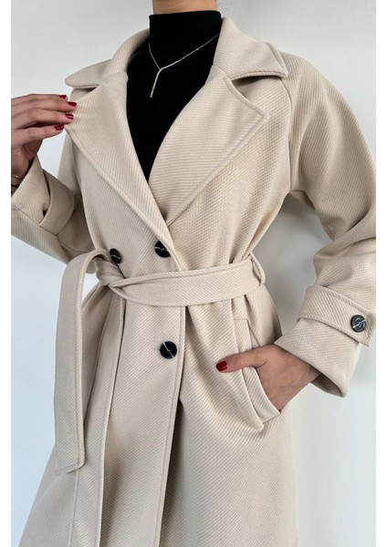 Kadın Kendinden Desenli Bel Kuşaklı Kaban P-00019457 modelleri