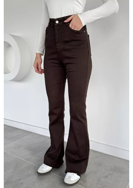 Kadın Likralı Yüksek Bel Ispanyol Paça Gabardin Pantolon P-00019574