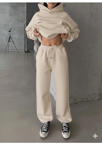 3 Iplik Şardonlu Lastik Paça Eşofman Bej P510439