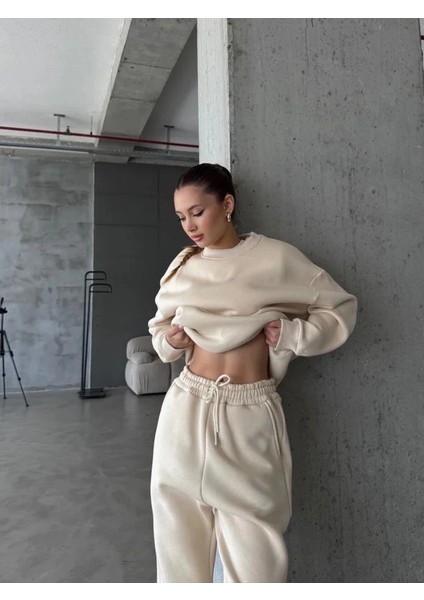 3 Iplik Şardonlu Lastik Paça Eşofman Bej P510439 fiyatları