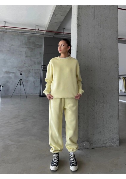 3 Iplik Şardonlu Lastik Paça Eşofman Sarı P510439