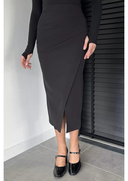 Kadın Drapeli Fermuar Detaylı Midi Boy Etek P-00019475 fiyatları