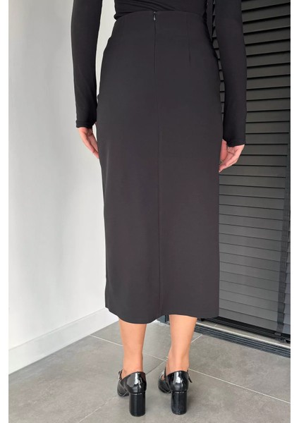 Kadın Drapeli Fermuar Detaylı Midi Boy Etek P-00019475 modelleri