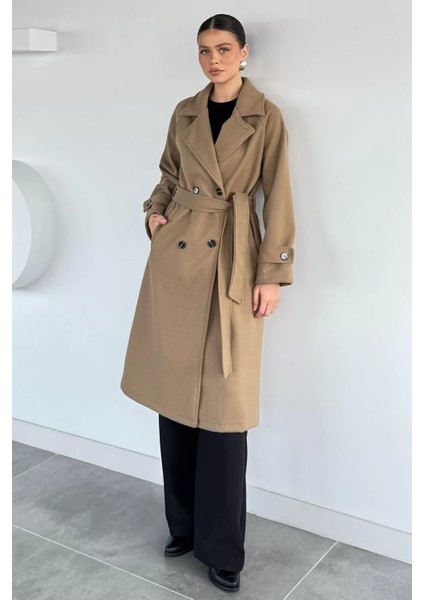 Kadın Kendinden Desenli Bel Kuşaklı Kaban P-00019457 fiyatları