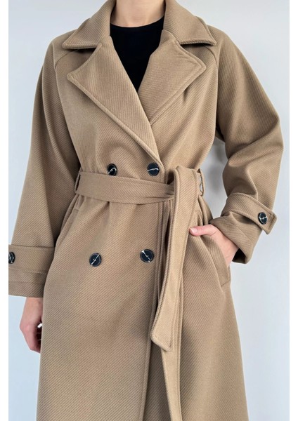 Kadın Kendinden Desenli Bel Kuşaklı Kaban P-00019457 modelleri