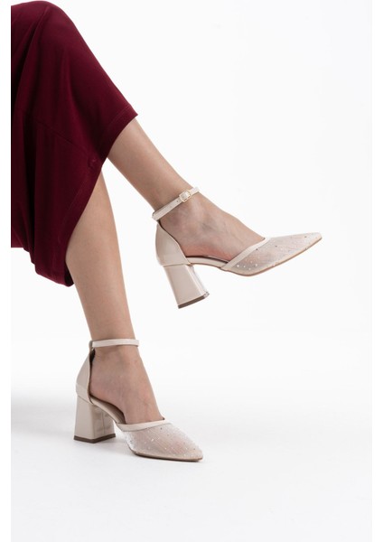Borie Bej Tekstil Kumaş Taşlı Kadın Topuklu Ayakkabı indirimleri