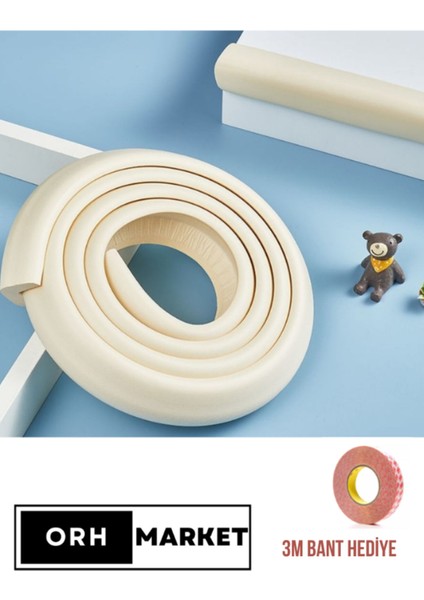 Krem Kalın Kauçuk Kenar Koruyucu 2m – Bebek & Çocuk Güvenlik Bandı, Masa & Sehpa Için, 3m Bantlı