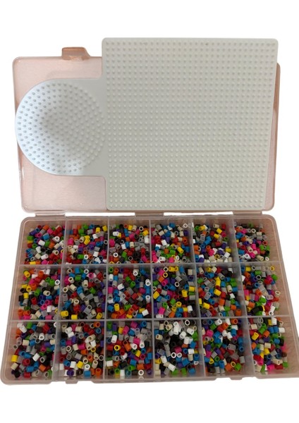 Ütü ile Yapışan Hama Boncuk Seti 3.000 'li Midi Boy Boncuk Tabla ve Organizer Dahil