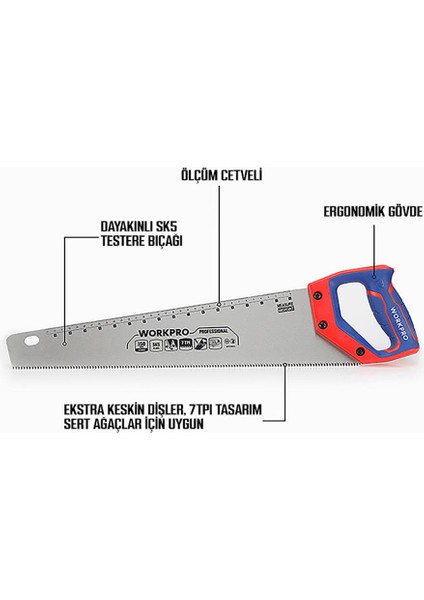 WP215035 350MM Sk5 7 Tpı Ağır Hizmet Tipi El Testeresi fiyatları