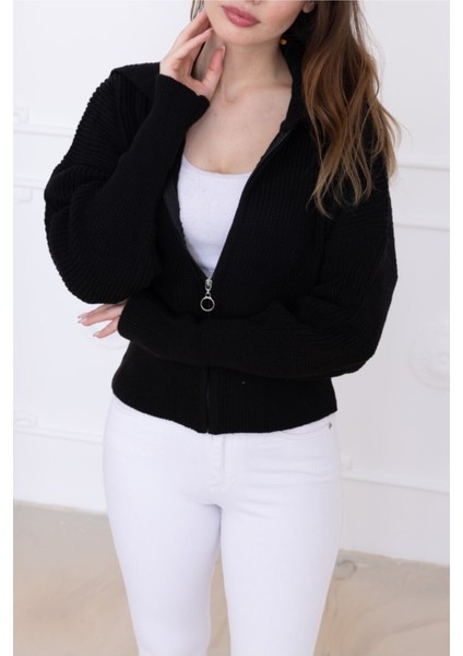 Kadın Balıkçı Yaka Fermuarlı Triko Hırka fiyatları