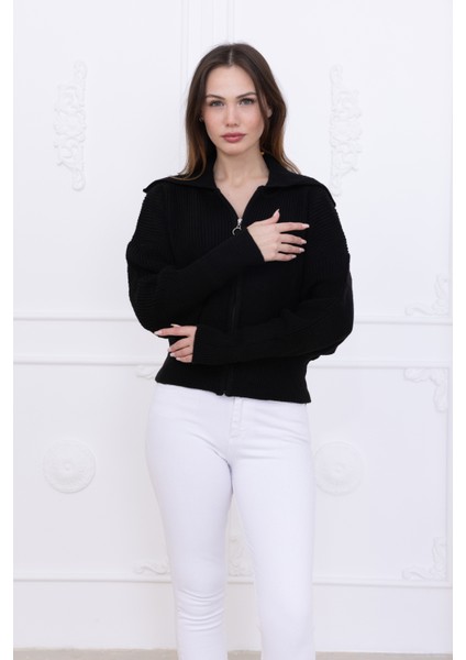 Kadın Balıkçı Yaka Fermuarlı Triko Hırka modelleri