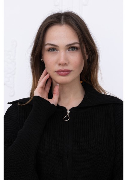 Kadın Balıkçı Yaka Fermuarlı Triko Hırka fırsatları