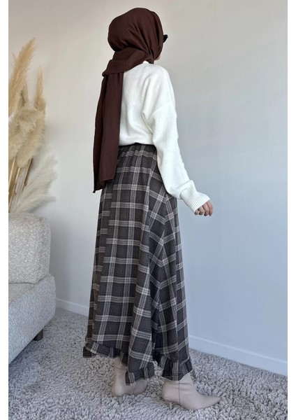 Bel Lastikli Ekose Desenli Tesettür Etek P-00019576 modelleri