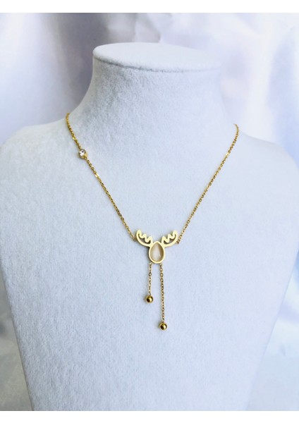 Geyik Figürlü Çelik Kolye