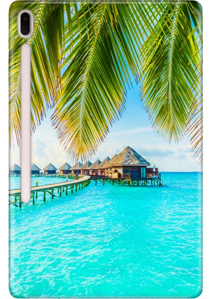 Samsung Galaxy Tab S7-Fe Lte SM-T737 Kılıf Tablet Için Desenli Silikon Kapak - Maldiv