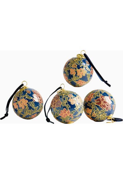Blue Floral Cloisonne Christmas Tree Ornament Set Of 4 Yılbaşı Süsü