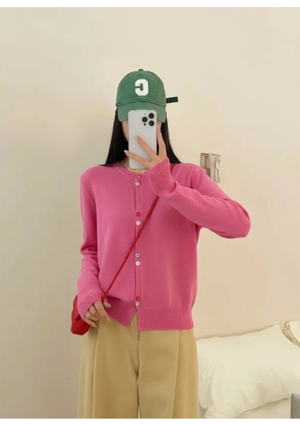 Kadın Renkli Dügmeli Triko Hırka