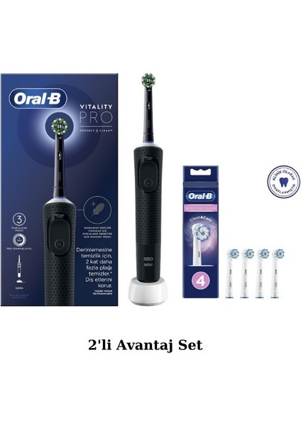 D103 Vitality Pro Şarjlı Elektrikli Diş Fırçası - Sensitive Clean, Yumuşak Uçlu 4'lü Yedek Başlık