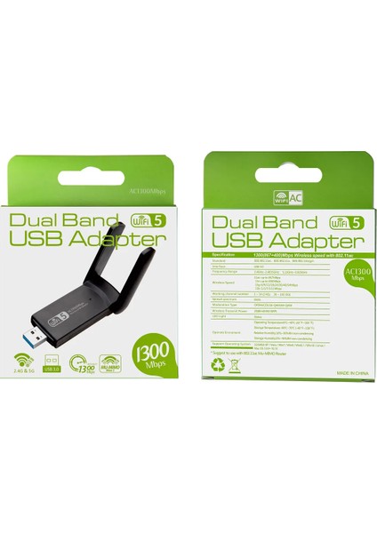 AC1300 Mbps Dual Band USB 3.0 Adaptör Kablosuz Wifi
