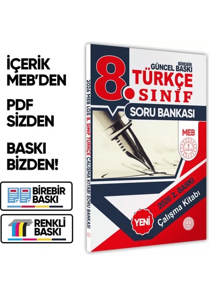 2026 8.Sınıf LGS Türkçe MEB Çalışma Kitabı Soru Bankası (Renkli Baskı A4 Boyutlu) BASKI ÜCRETİ
