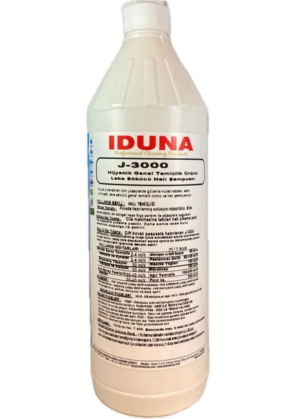 J-3000 Hijyenik Genel Temizlik Ürünü Leke Sökücü Halı Şampuanı 1l