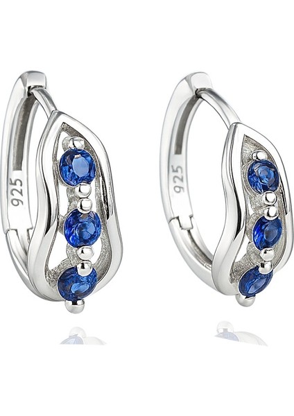 Safir Taşlı Diamond Simple Style Halka Kadın Gümüş Küpe 17 mm