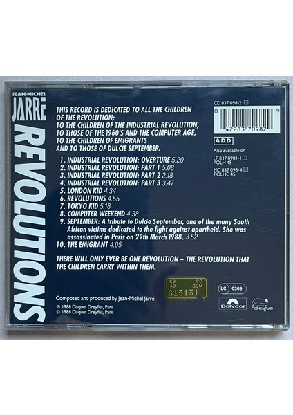 Jean Michel Jarre Revolutions CD (Orijinal 1998 Dönem Baskı Cd) fiyatları