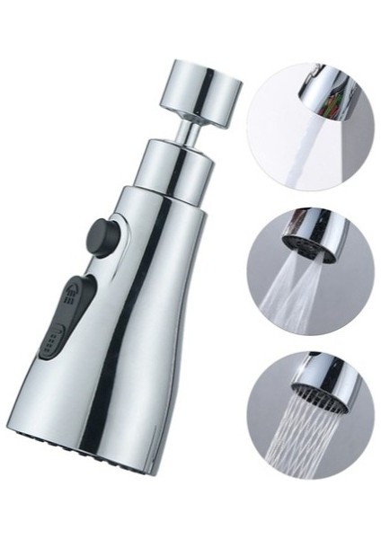 360 Derece Dönebilen- 3 Mod Krom Yağmur Püskürtme Borulu Kubar Musluk Ucu (5361) fırsatları