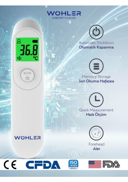 Temassız Dijital Ateş Ölçer Alından Vücut ve Nesne , FDA ONAYLI modelleri