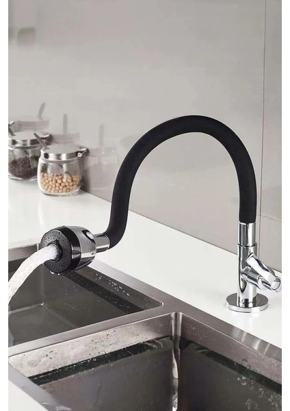 Renkli Silikonlu Oynar Başlıklı 2 Fonksiyonlu Spiral Musluk Başlığı - Siyah (5361) fiyatları