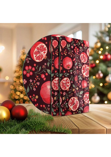 Cam Sunum Servis Tabağı 3'lü Yuvarlak Set Nar Desenli