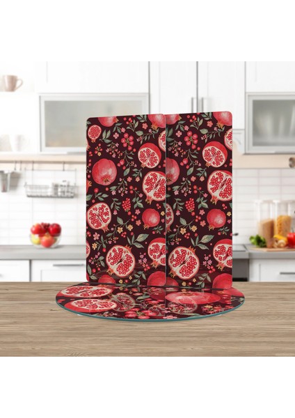 Cam Sunum Servis Tabağı 3'lü Yuvarlak Set Nar Desenli fiyatları