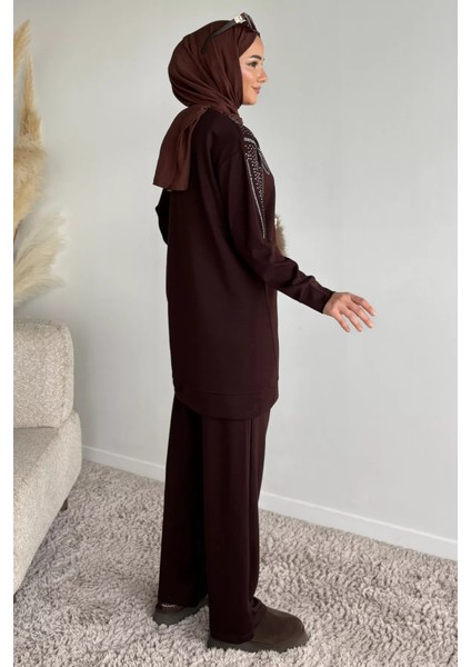 Bisiklet Yaka Taş Işlemeli Tunik Bel Lastikli Pantolon Tesettür Ikili Takım P-00019653 fiyatları