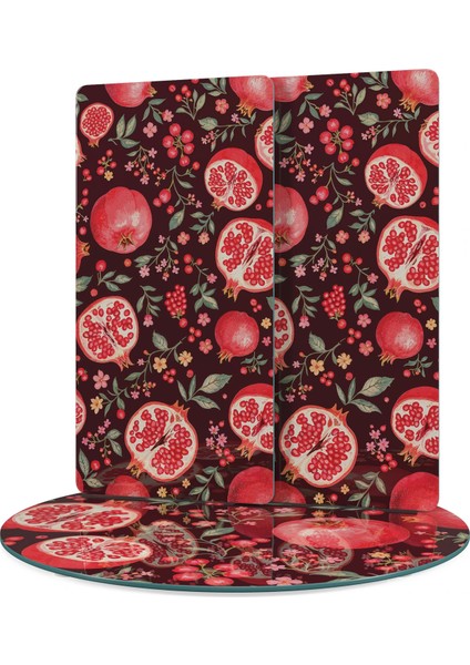 Cam Sunum Servis Tabağı 3'lü Yuvarlak Set Nar Desenli modelleri