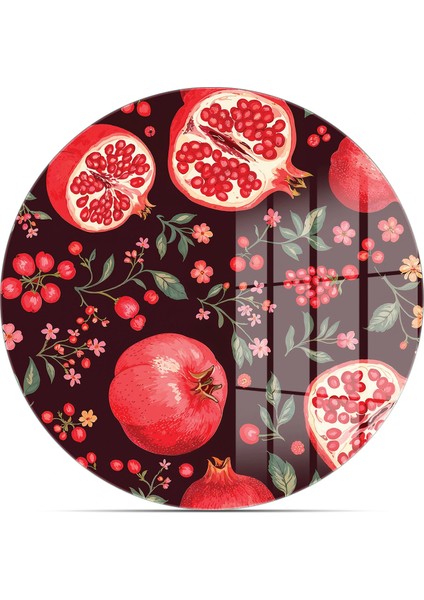 Cam Sunum Servis Tabağı 3'lü Yuvarlak Set Nar Desenli fırsatları