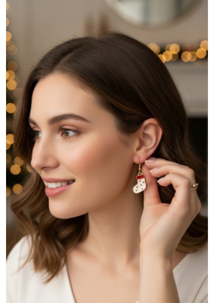 Yeni Yıl Temalı Altın Rengi Mineli Küpe